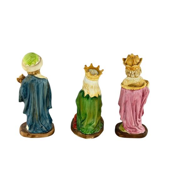Vintage Creative Art Flowers Hand Painted Three Wise Men Nativity Figurines - Picture 9 of 16